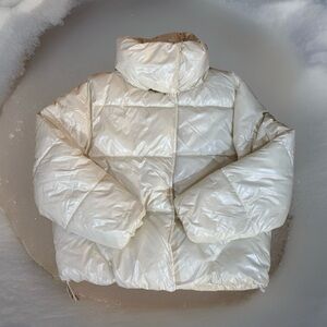 A New Day Women’s Puffer Coat Size L Ivory Off White Water Resistant Warm
